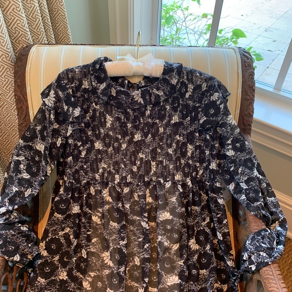 FREE PEOPLE BOHO RUFFLES BABYDOLL MINI DRESS IN BLACK WHITE FLORAL PRINT SZ S,M - Picture 10 of 15